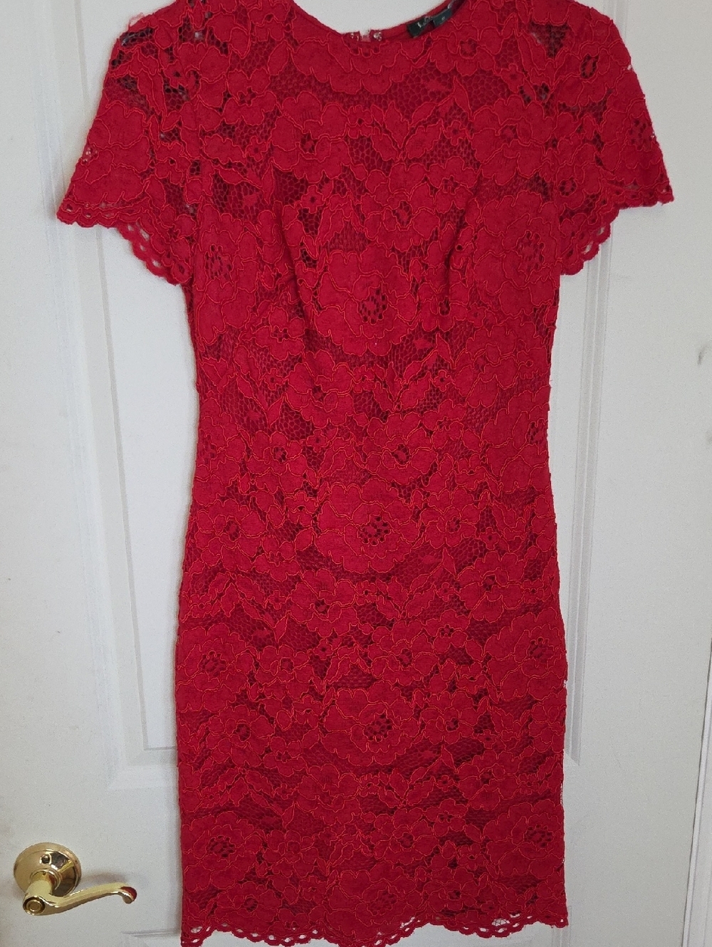 Ralph Lauren Red Lace Short-Sleeve Sheath Dress